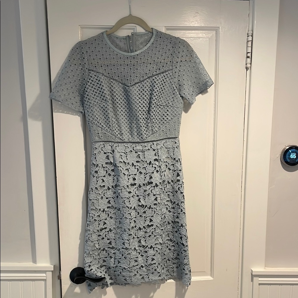 Reiss Blue Lace Midi Dress with Crew Neck and Short Sleeves